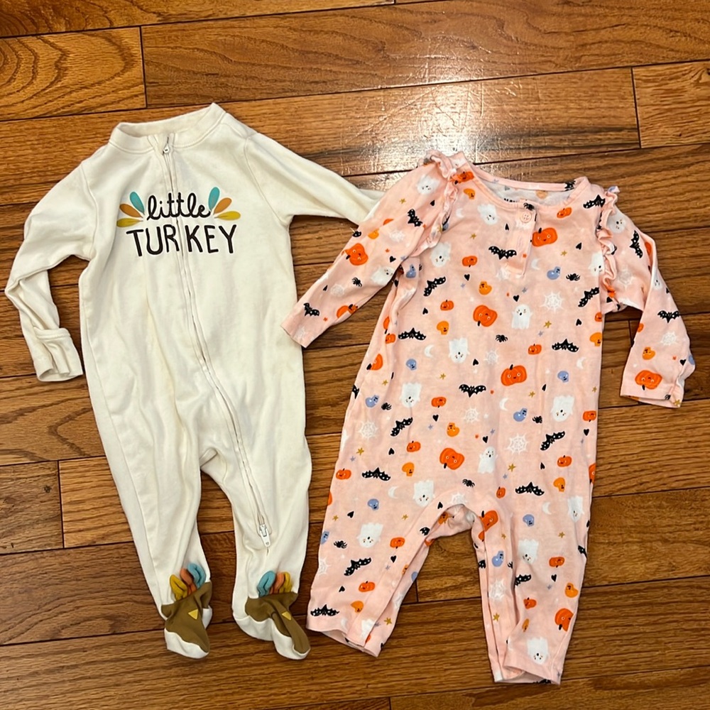Thanksgiving Halloween Baby Bodysuit Footie Bundle